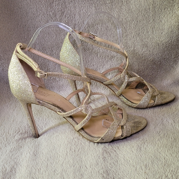 Jewel Badgley Mischka gold glitter strappy high heel sandals size 9.5 - Picture 5 of 12